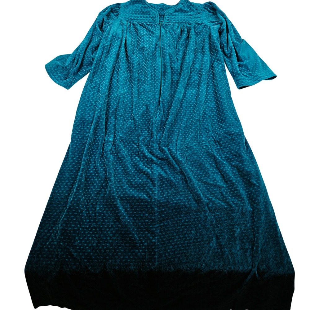 Heather Collection Robe Teal Green Vtg Velour Zip Front Polka Dot Lounger 2X XX